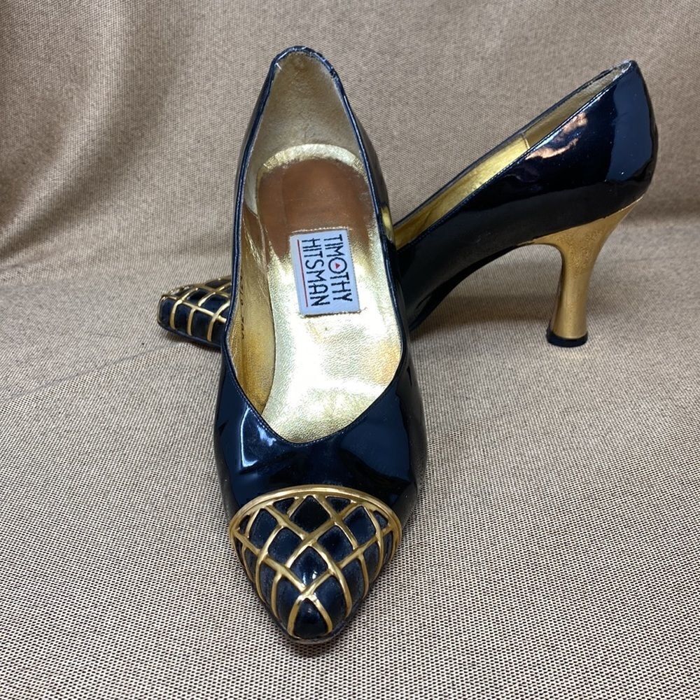 Vintage Timothy Hitsman Patent Leather Gold Heels
